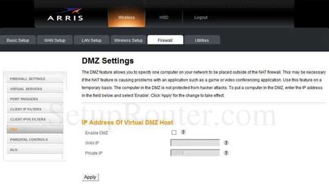 Arris Dg860a Screenshot Dmz Settings