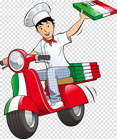 Man Riding Motorcycle Pizza Delivery Take Out Pizza Delivery