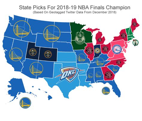 Us Map Of All The States Picking Nba Champs Back In December Nba
