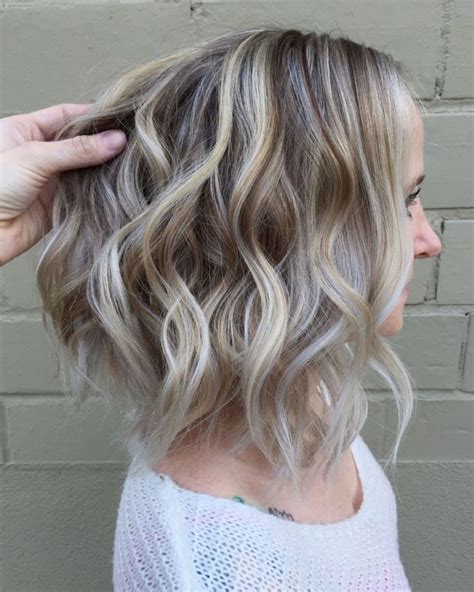 Wavy Brown Blonde Lob With White Highlights Blonde Hair With Grey