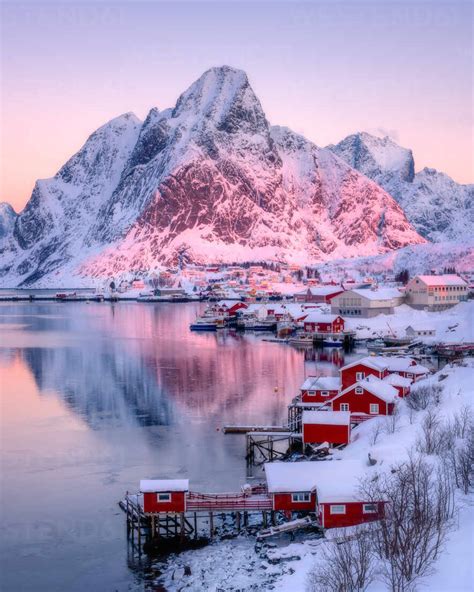 Sunrise At Reine Lofoten Islands Nordland Norway Europe Stock Photo