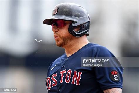 Christian Vázquez Of The Boston Red Sox Spits During The Fifth Inning