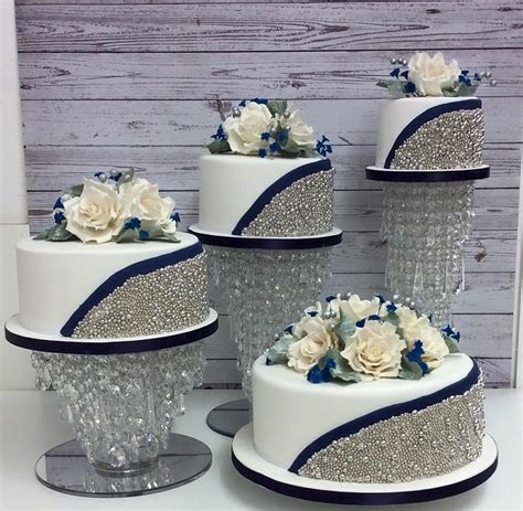 4 Tier Silver Ball And Navy Blue Wedding Cake Decorated Cakesdecor