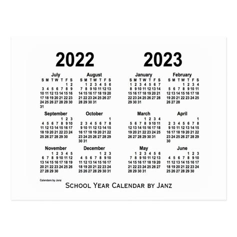 2022 2023 White Year School Calendar By Janz Postcard