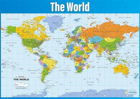 World Map Geography Posters Laminated Gloss Paper Measuring 850mm X