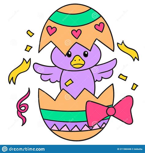 Chicks Are Born From Egg Shells Doodle Kawaii Doodle Icon Image