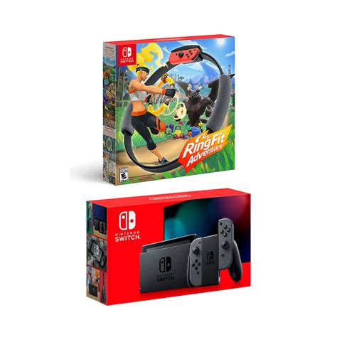 New Nintendo Switch Gray Joy Con Console Bundle With Ring