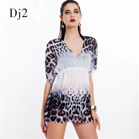 Brand Hot Sale Beach Cover Up Dress Lace Leopard Print Sexy Bikini Cover Up Shirt Mid Long