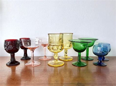 Rainbow Glass Goblet Set Of 10 Vintage Colored Glass Party Etsy Rainbow Glass Glass