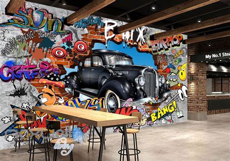 3d Graffiti Vintage Car Break Wall Murals Wallpaper Wall Art Decals De