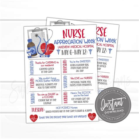 Editable Nurse Appreciation Week Itinerary Poster Printable Etsy