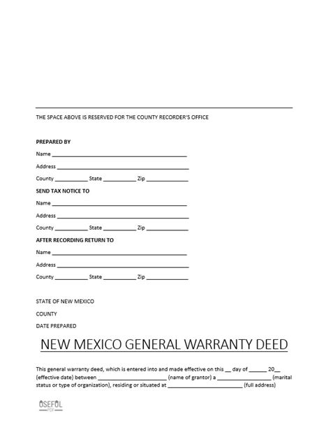 Free New Mexico General Warranty Deed Form Template