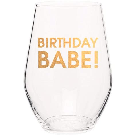 Birthday Babe Gold Foil Stemless Wine Glass Chez Gagné