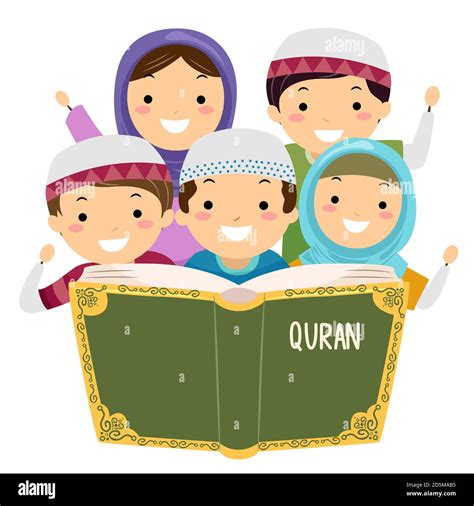 Illustration Von Stickman Kids Muslim Beim Lesen Des Quran