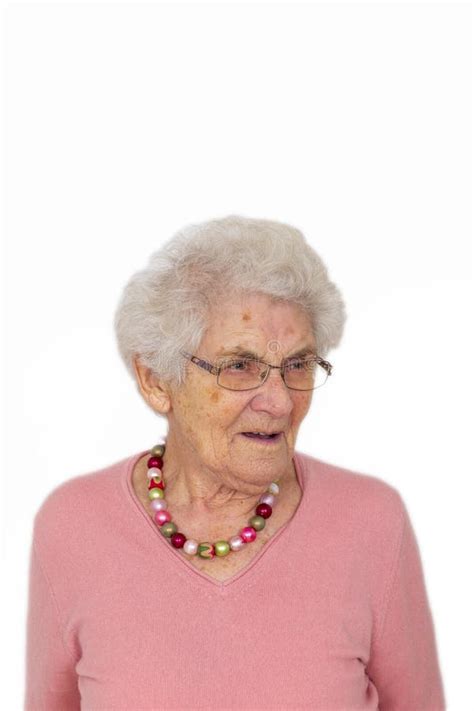 Portrait Of Old Woman Looking Happy And Positive Stock Photo Image Of