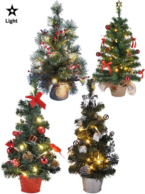 Decorated Artificial Mini Christmas Tree 60cm Tall 3 Styles