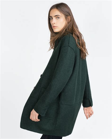 Zara Wool Coat In Green Bottle Green Lyst
