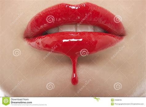 Red Lipgloss Dripping From Woman S Lips Stock Image Image Of Beauty Dripping