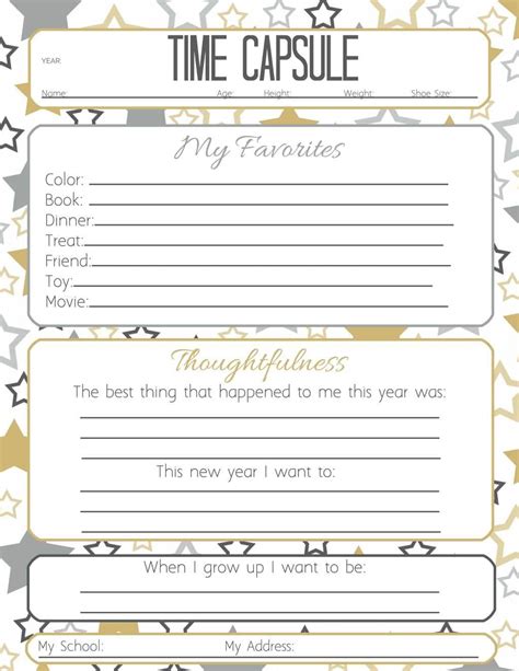 New Years Time Capsule Printable Questionnaire For Kids Easy