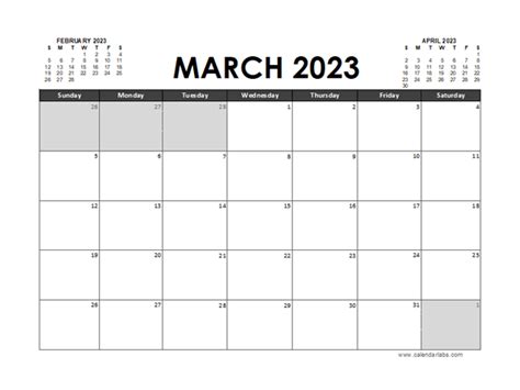 March 2023 Calendar Excel Free Printable Templates