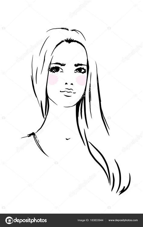 Verano (imagen de formato medio ) Boceto de mujer de cara, pelo largo. Retrato de moda ...