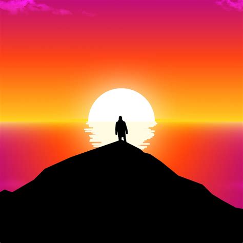 Wallpaper Into The Horizon Man Sunset Silhouette Hill Art Desktop