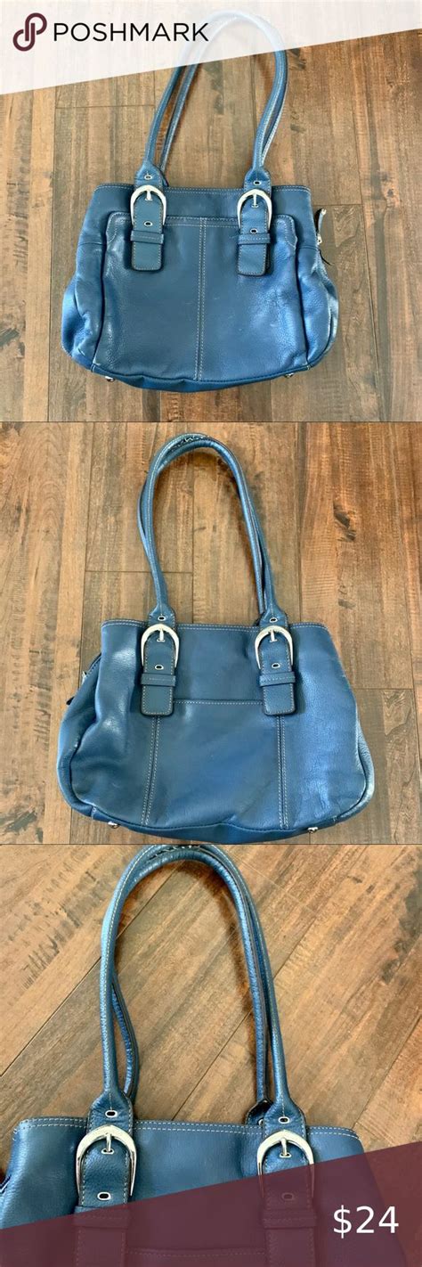 Tignanello Pebble Leather Blue Shoulder Bag Blue Shoulder Bags