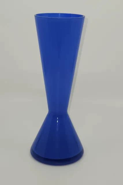 Mid Century Modern Art Glass Cased Blue Hand Blown Vase Heavy 58 95 Picclick