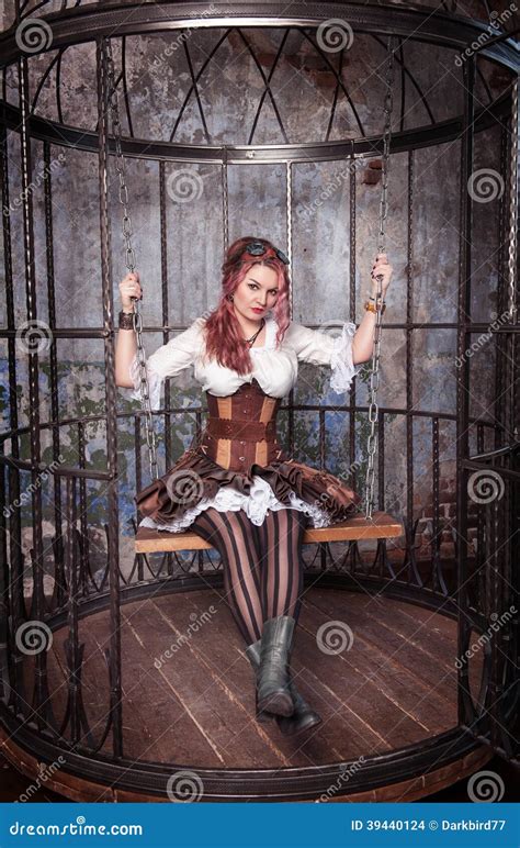 Beautiful Steampunk Woman In The Cage Stock Photo Image Of Costume Looking