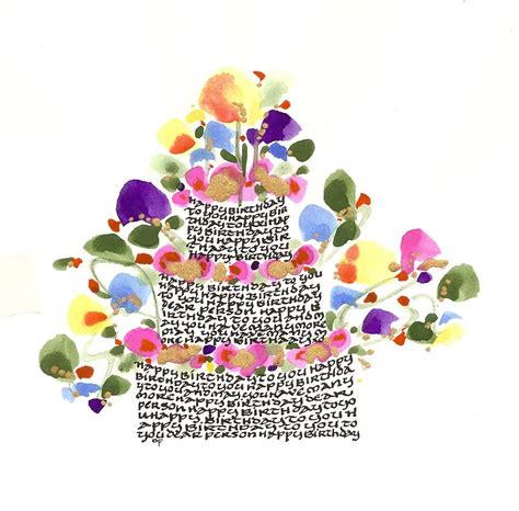 Birthday Cake With Flowers And Words Drawing By Darlene Flood