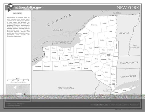 New York State Counties Blackandwhite Laminated Wall Map Us