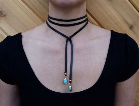 Turquoise Leather Wrap Choker Wrap Choker Necklace Leather Chokers