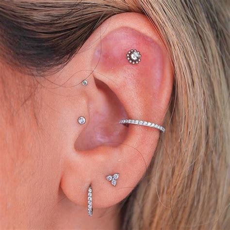 Ear Curation On Instagram Forward Helix Tragus Flat Conch And Double Lobe Piercings Pierced