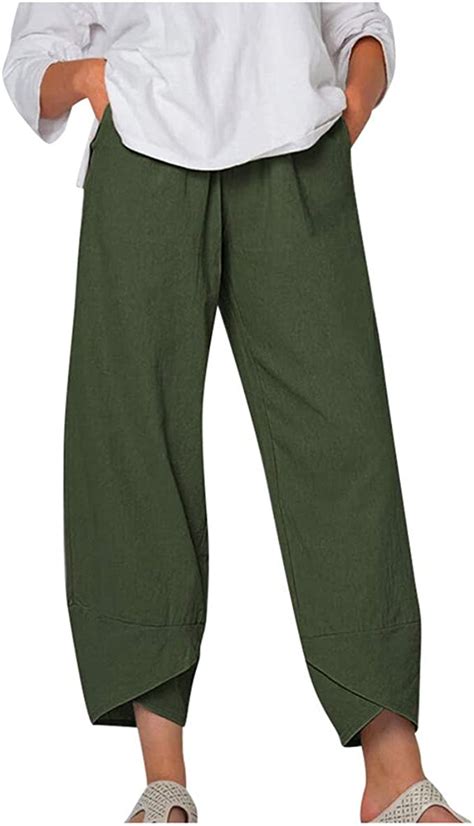 Wodceeke Linen Print Pants For Women Harem Sweatpants Loose Cropped