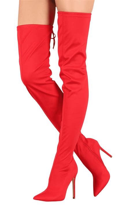 liliana gisele 7 red faux suede pointy toe thigh high single sole stiletto boots red faux suede
