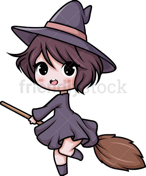 Chibi Kawaii Witch Clipart Cartoon Vector Friendlystock