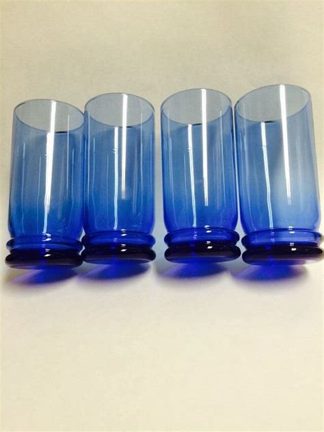 Vintage Cobalt Blue Glasses Set Of 4 By Vintagedotdotdot Cobalt Glass Cobalt Blue Color Me