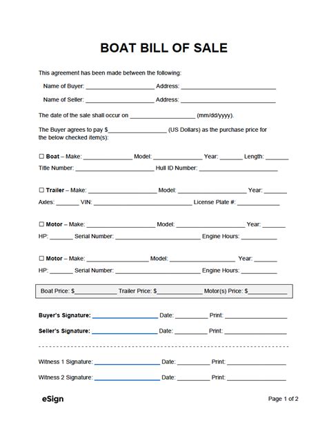 Printable Bill Of Sale Boat