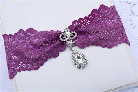 Purple Lavender Lace Rhinestone Bridal Garter Set Wedding Etsy