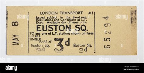 Vintage 1950s London Underground Ticket Euston Square Station Stock