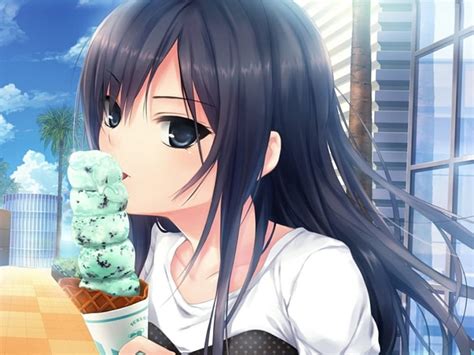 helado hembra delicioso comida hambriento comer sexy linda niña anime fondo de