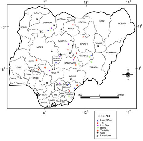 Map Of Nigeria Showing The Locations Of Active Mining Sites For Various