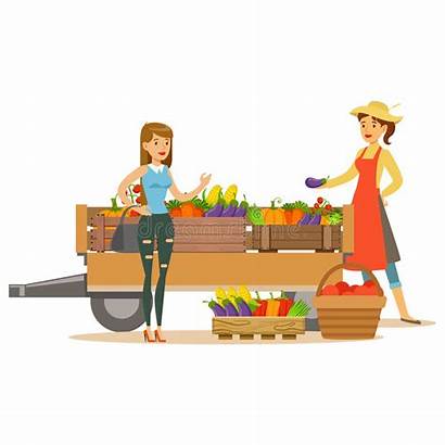 Selling Farmer Woman Cart Vegetables Organic Farm