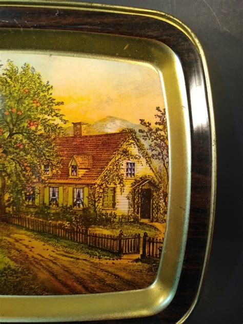 Vintage Currier And Ives American Homestead Autumn 1868 Tin Serving