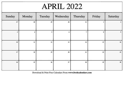 2022 Calendar Printable April Printable Word Searches