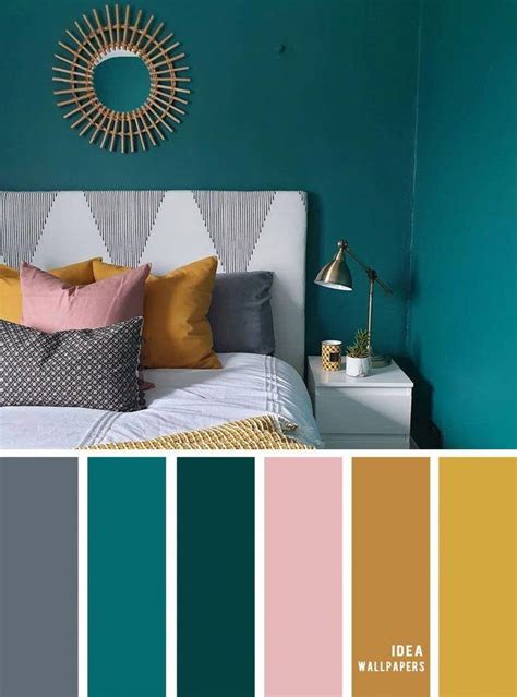 color schemes   bedroom teal gold mustard  grey
