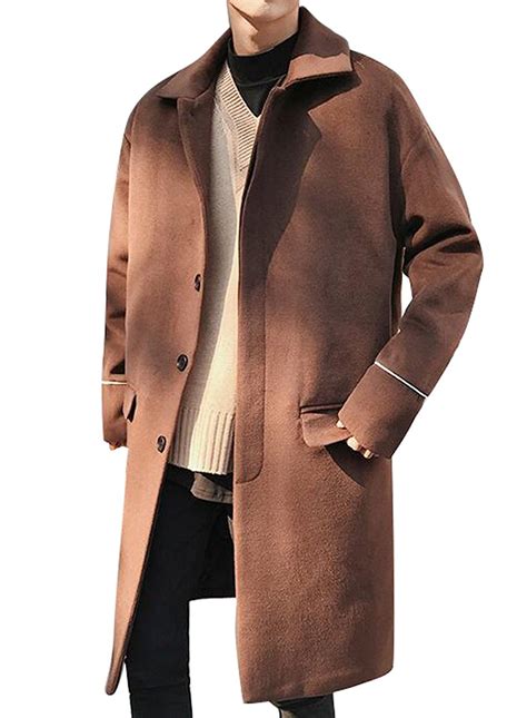 Mens Winter Lapel Single Breasted Oversize Long Wool Trench Coat