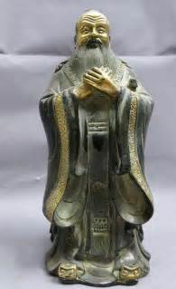 11 China Bronze Gild Carved Sculpture Confucianist Confucius Kongzi