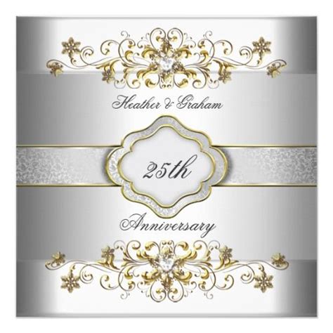 Elegant 25th Anniversary Silver White Gold Templat Invitation Zazzle