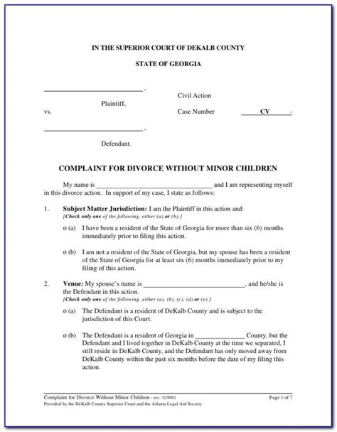 Cobb County Ga Uncontested Divorce Forms Universal Network